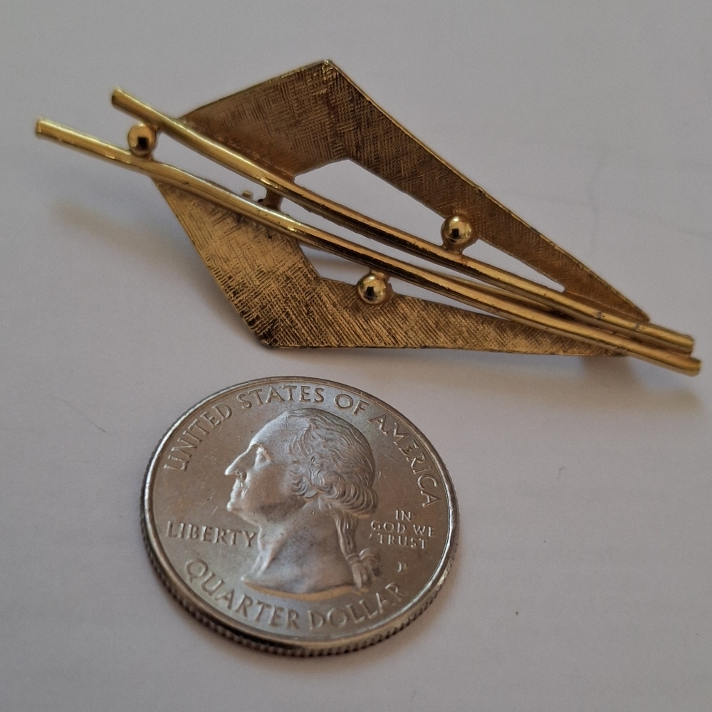 MCM Style Gold Tone Geometric Brooch Lapel Pin